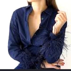 J.Crew Feather-trim cotton poplin button-up shirt with collarNavy